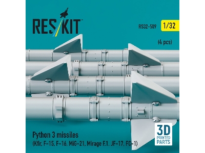 Python 3 Missiles (4pcs) (Kfir, F-15, F-16, Mig-21, Mirage F.1, Jf-17, Fc-1) (3d Printed) - zdjęcie 2