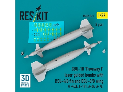Gbu-10 'paveway I' Laser Guided Bombs With Bsu-4/B Fin And Bsu-3/B Wing (2pcs) (F-4d/E, F-111, A-6a, A-7e) (3d Printed) - zdjęc