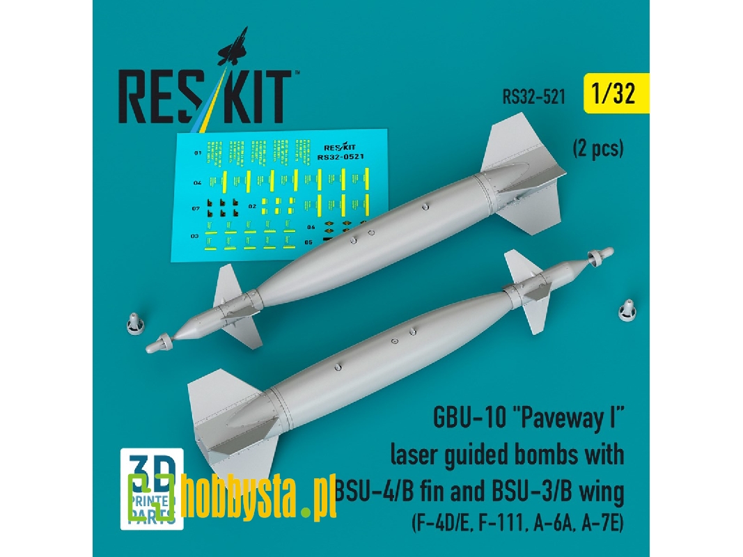 Gbu-10 'paveway I' Laser Guided Bombs With Bsu-4/B Fin And Bsu-3/B Wing (2pcs) (F-4d/E, F-111, A-6a, A-7e) (3d Printed) - zdjęc