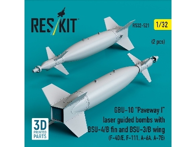 Gbu-10 'paveway I' Laser Guided Bombs With Bsu-4/B Fin And Bsu-3/B Wing (2pcs) (F-4d/E, F-111, A-6a, A-7e) (3d Printed) - zdjęc