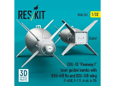 Gbu-10 'paveway I' Laser Guided Bombs With Bsu-4/B Fin And Bsu-3/B Wing (2pcs) (F-4d/E, F-111, A-6a, A-7e) (3d Printed) - zdjęc