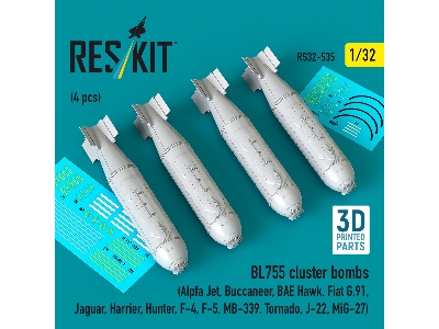 Bl755 Cluster Bombs (4pcs) (Alpfa Jet, Buccaneer, Bae Hawk, Fiat G.91, Jaguar, Harrier, Hunter, F-4, F-5, Mb-339, Tornado, J-22,