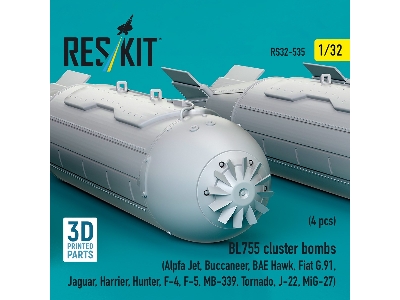 Bl755 Cluster Bombs (4pcs) (Alpfa Jet, Buccaneer, Bae Hawk, Fiat G.91, Jaguar, Harrier, Hunter, F-4, F-5, Mb-339, Tornado, J-22,