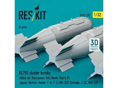 Bl755 Cluster Bombs (4pcs) (Alpfa Jet, Buccaneer, Bae Hawk, Fiat G.91, Jaguar, Harrier, Hunter, F-4, F-5, Mb-339, Tornado, J-22,
