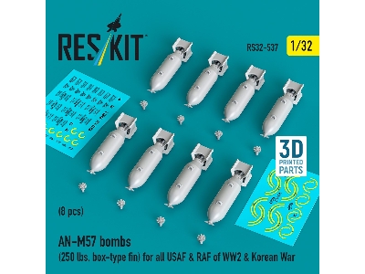 An-m57 Bombs (250 Lbs, Box-type Fin) For All Usaf & Raf Of Ww2 & Korean War (8pcs) (3d Printed) - zdjęcie 1