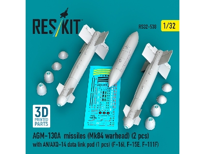 Agm-130a Missiles (Mk84 Warhead) (2pcs) With An/Axq-14 Data Link Pod (1pc) (F-16i, F-15e, F-111f) (3d Printed) - zdjęcie 1