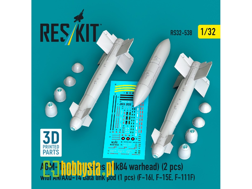 Agm-130a Missiles (Mk84 Warhead) (2pcs) With An/Axq-14 Data Link Pod (1pc) (F-16i, F-15e, F-111f) (3d Printed) - zdjęcie 1