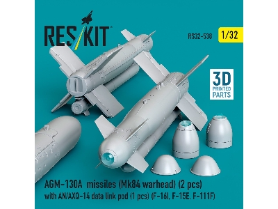 Agm-130a Missiles (Mk84 Warhead) (2pcs) With An/Axq-14 Data Link Pod (1pc) (F-16i, F-15e, F-111f) (3d Printed) - zdjęcie 2