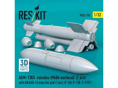 Agm-130a Missiles (Mk84 Warhead) (2pcs) With An/Axq-14 Data Link Pod (1pc) (F-16i, F-15e, F-111f) (3d Printed) - zdjęcie 3
