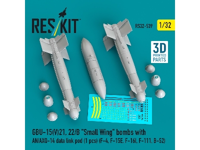 Gbu-15(V)21, 22/B 'small Wing' Bombs (2pcs) With An/Axq-14 Data Link Pod (1pc) (F-4, F-15e, F-16i, F-111, B-52) (3d Printed) - z
