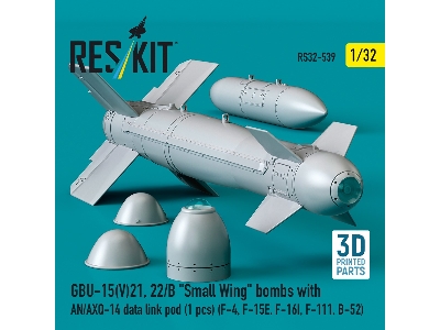 Gbu-15(V)21, 22/B 'small Wing' Bombs (2pcs) With An/Axq-14 Data Link Pod (1pc) (F-4, F-15e, F-16i, F-111, B-52) (3d Printed) - z