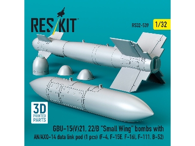 Gbu-15(V)21, 22/B 'small Wing' Bombs (2pcs) With An/Axq-14 Data Link Pod (1pc) (F-4, F-15e, F-16i, F-111, B-52) (3d Printed) - z
