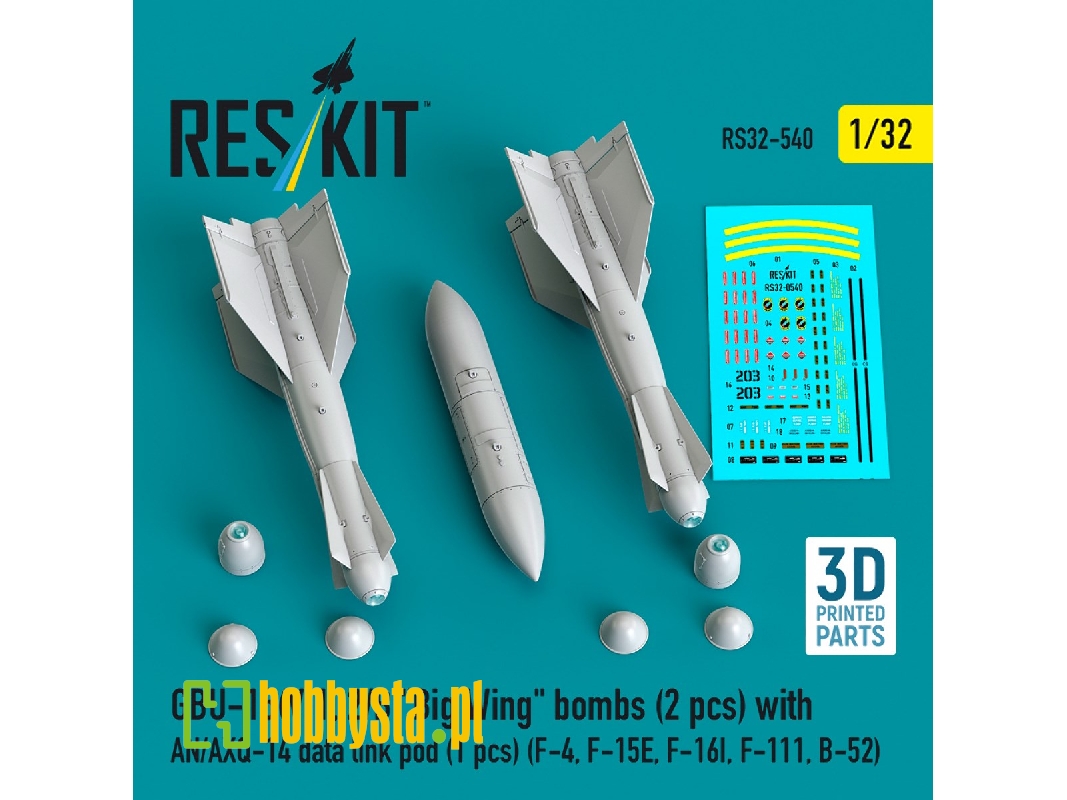 Gbu-15(V)1, 2/B 'big Wing' Bombs (2pcs) With An/Axq-14 Data Link Pod (1pc) (F-4, F-15e, F-16i, F-111, B-52) (3d Printed) - zdję Gbu-15(V)1, 2/B 'big Wing' Bombs (2pcs) With An/Axq-14 Data Link Pod (1pc) (F-4, F-15e, F-16i, F-111, B-52) (3d Printed) - zdję