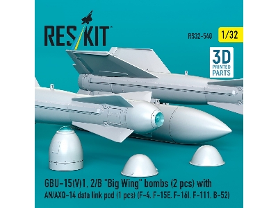 Gbu-15(V)1, 2/B 'big Wing' Bombs (2pcs) With An/Axq-14 Data Link Pod (1pc) (F-4, F-15e, F-16i, F-111, B-52) (3d Printed) - zdję