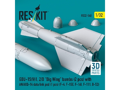 Gbu-15(V)1, 2/B 'big Wing' Bombs (2pcs) With An/Axq-14 Data Link Pod (1pc) (F-4, F-15e, F-16i, F-111, B-52) (3d Printed) - zdję
