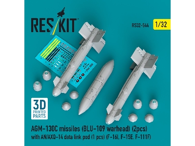 Agm-130c Missiles (Blu-109 Earhead) (2pcs) With An/Axq-14 Data Link Pod (1pc) (F-16i, F-15e, F-111f) (3d Printed) - zdjęcie 1