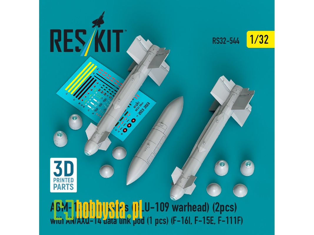 Agm-130c Missiles (Blu-109 Earhead) (2pcs) With An/Axq-14 Data Link Pod (1pc) (F-16i, F-15e, F-111f) (3d Printed) - zdjęcie 1