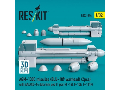 Agm-130c Missiles (Blu-109 Earhead) (2pcs) With An/Axq-14 Data Link Pod (1pc) (F-16i, F-15e, F-111f) (3d Printed) - zdjęcie 3