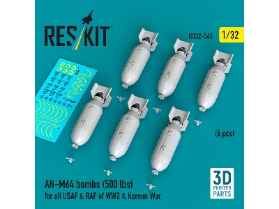 An-m64 Bombs (500 Lbs) For All Usaf & Raf Of Ww2 & Korean War (6pcs) (3d Printed) - zdjęcie 1