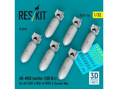 An-m58 Bombs (500 Lbs) For All Usaf & Raf Of Ww2 & Korean War (6pcs) (3d Printed) - zdjęcie 1