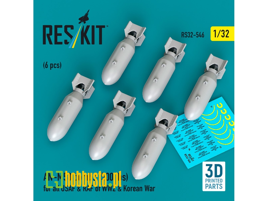 An-m58 Bombs (500 Lbs) For All Usaf & Raf Of Ww2 & Korean War (6pcs) (3d Printed) - zdjęcie 1
