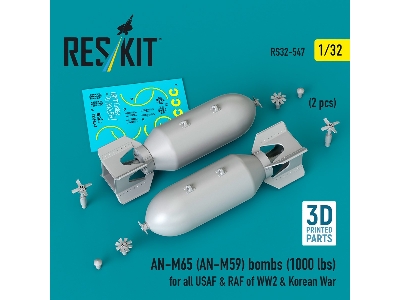 An-m65 (An-m59) Bombs (1000 Lbs) For All Usaf & Raf Of Ww2 & Korean War (2pcs) (3d Printed) - zdjęcie 2