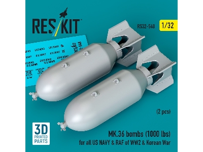 Mk.36 Bombs (1000 Lbs) For All Us Navy & Raf Of Ww2 & Korean War (2pcs) (3d Printed) - zdjęcie 1