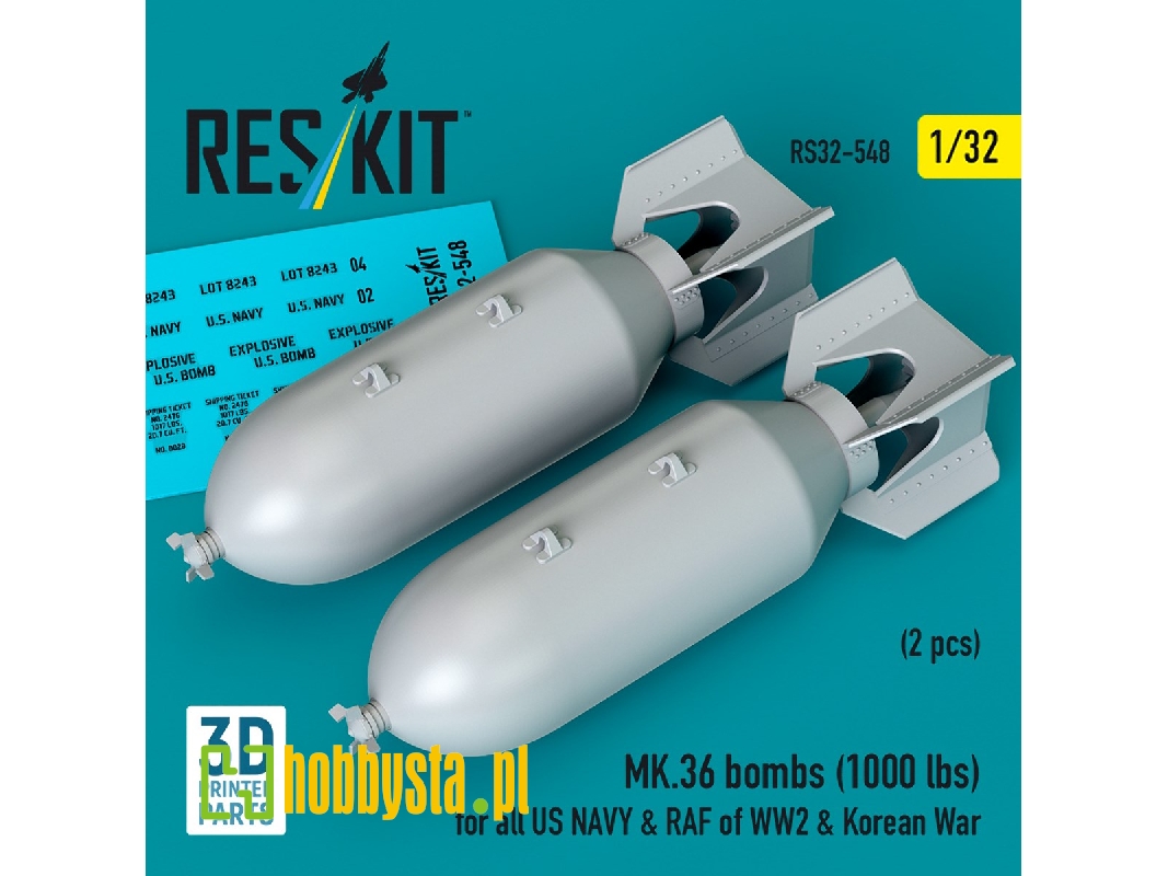 Mk.36 Bombs (1000 Lbs) For All Us Navy & Raf Of Ww2 & Korean War (2pcs) (3d Printed) - zdjęcie 1 Mk.36 Bombs (1000 Lbs) For All Us Navy & Raf Of Ww2 & Korean War (2pcs) (3d Printed) - zdjęcie 1
