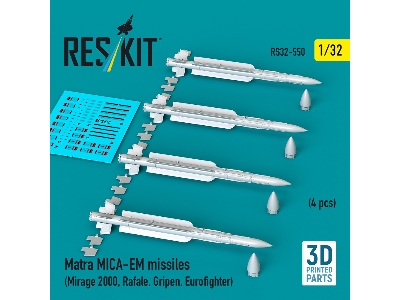 Matra Mica-em Missiles (4pcs) (Mirage 2000, Rafale, Gripen, Eurofighter) (3d Printed) - zdjęcie 1