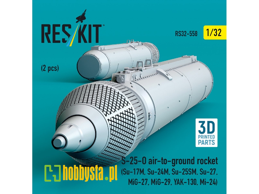 S-25-o Air-to-ground Rocket (2pcs) (Su-17m, Su-24m, Su-25sm, Su-27, Mig-27, Mig-29, Yak-130, Mi-24) (3d Printed) - zdjęcie 1
