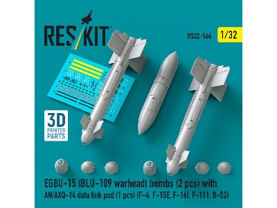 Egbu-15 (Blu-109 Warhead) Bombs (2pcs) With An/Axq-14 Data Link Pod (1pc) (F-4, F-15e, F-16i, F-111, B-52) (3d Printed) - zdjęc