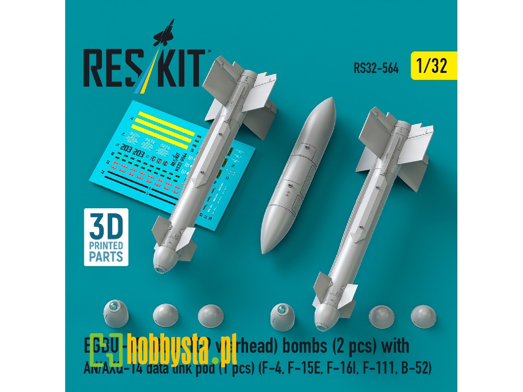 Egbu-15 (Blu-109 Warhead) Bombs (2pcs) With An/Axq-14 Data Link Pod (1pc) (F-4, F-15e, F-16i, F-111, B-52) (3d Printed) - zdjęc