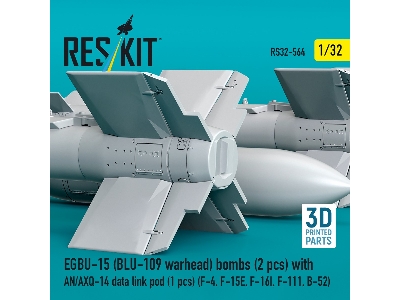 Egbu-15 (Blu-109 Warhead) Bombs (2pcs) With An/Axq-14 Data Link Pod (1pc) (F-4, F-15e, F-16i, F-111, B-52) (3d Printed) - zdjęc