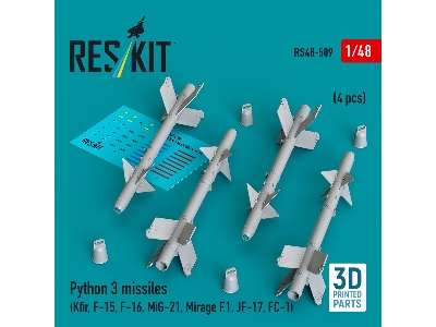 Python 3 Missiles (4pcs) (Kfir, F-15, F-16, Mig-21, Mirage F.1, Jf-17, Fc-1) (3d Printed) - zdjęcie 1