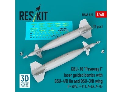 Gbu-10 'paveway I' Laser Guided Bombs With Bsu-4/B Fin And Bsu-3/B Wing (2pcs) (F-4d/E, F-111, A-6a, A-7e) (3d Printed) - zdjęc