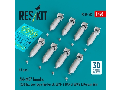 An-m57 Bombs (250 Lbs, Box-type Fin) For All Usaf & Raf Of Ww2 & Korean War (8pcs) (3d Printed) - zdjęcie 1
