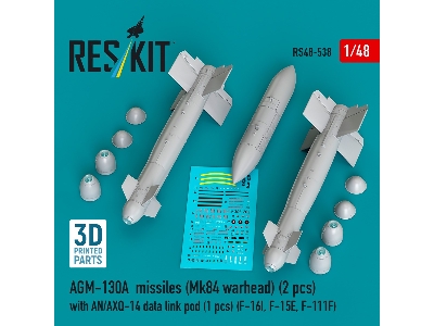 Agm-130a Missiles (Mk84 Warhead) (2pcs) With An/Axq-14 Data Link Pod (1pc) (F-16i, F-15e, F-111f) (3d Printed) - zdjęcie 1