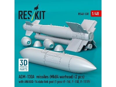 Agm-130a Missiles (Mk84 Warhead) (2pcs) With An/Axq-14 Data Link Pod (1pc) (F-16i, F-15e, F-111f) (3d Printed) - zdjęcie 3