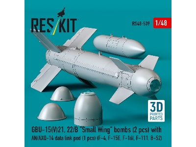 Gbu-15(V)21, 22/B 'small Wing' Bombs (2pcs) With An/Axq-14 Data Link Pod (1pc) (F-4, F-15e, F-16i, F-111, B-52) (3d Printed) - z
