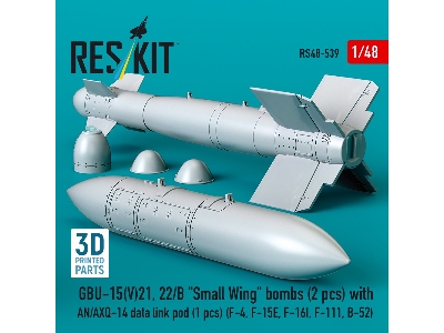 Gbu-15(V)21, 22/B 'small Wing' Bombs (2pcs) With An/Axq-14 Data Link Pod (1pc) (F-4, F-15e, F-16i, F-111, B-52) (3d Printed) - z