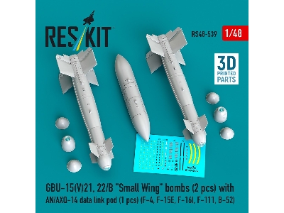 Gbu-15(V)21, 22/B 'small Wing' Bombs (2pcs) With An/Axq-14 Data Link Pod (1pc) (F-4, F-15e, F-16i, F-111, B-52) (3d Printed) - z