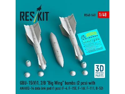 Gbu-15(V)1, 2/B 'big Wing' Bombs (2pcs) With An/Axq-14 Data Link Pod (1pc) (F-4, F-15e, F-16i, F-111, B-52) (3d Printed) - zdję