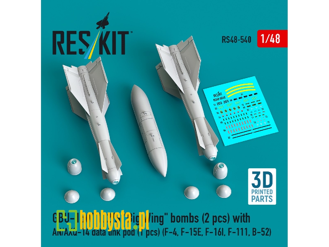 Gbu-15(V)1, 2/B 'big Wing' Bombs (2pcs) With An/Axq-14 Data Link Pod (1pc) (F-4, F-15e, F-16i, F-111, B-52) (3d Printed) - zdję