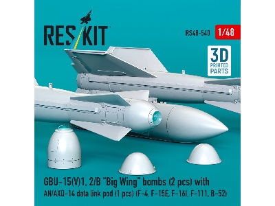 Gbu-15(V)1, 2/B 'big Wing' Bombs (2pcs) With An/Axq-14 Data Link Pod (1pc) (F-4, F-15e, F-16i, F-111, B-52) (3d Printed) - zdję