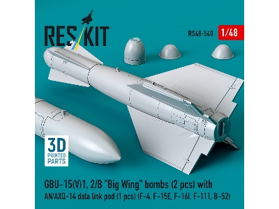 Gbu-15(V)1, 2/B 'big Wing' Bombs (2pcs) With An/Axq-14 Data Link Pod (1pc) (F-4, F-15e, F-16i, F-111, B-52) (3d Printed) - zdję