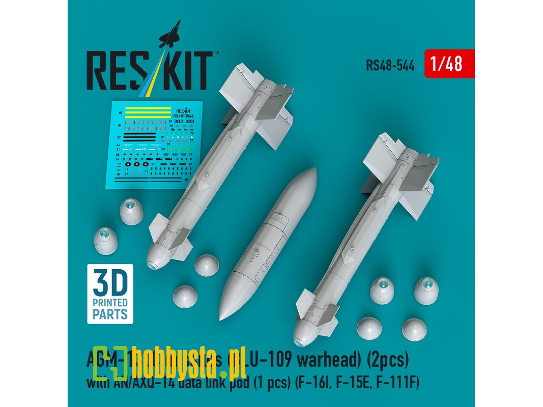 Agm-130c Missiles (Blu-109 Earhead) (2pcs) With An/Axq-14 Data Link Pod (1pc) (F-16i, F-15e, F-111f) (3d Printed) - zdjęcie 1