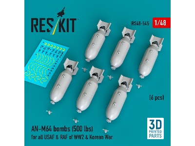 An-m64 Bombs (500 Lbs) For All Usaf & Raf Of Ww2 & Korean War (6pcs) (3d Printed) - zdjęcie 1