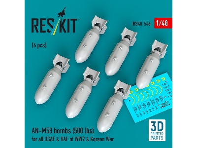 An-m58 Bombs (500 Lbs) For All Usaf & Raf Of Ww2 & Korean War (6pcs) (3d Printed) - zdjęcie 1