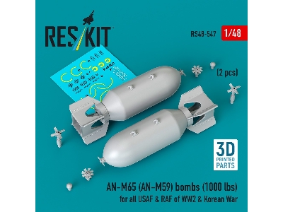 An-m65 (An-m59) Bombs (1000 Lbs) For All Usaf & Raf Of Ww2 & Korean War (2pcs) (3d Printed) - zdjęcie 1