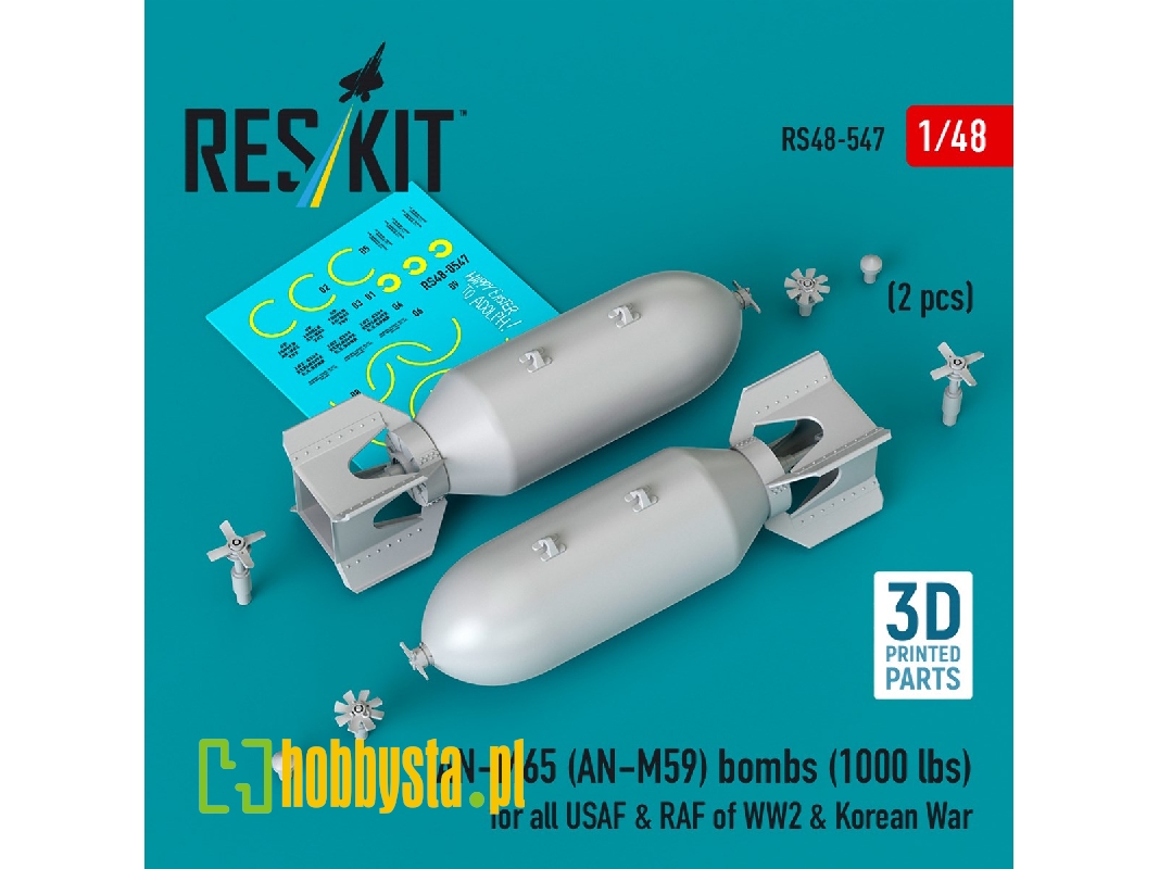 An-m65 (An-m59) Bombs (1000 Lbs) For All Usaf & Raf Of Ww2 & Korean War (2pcs) (3d Printed) - zdjęcie 1
